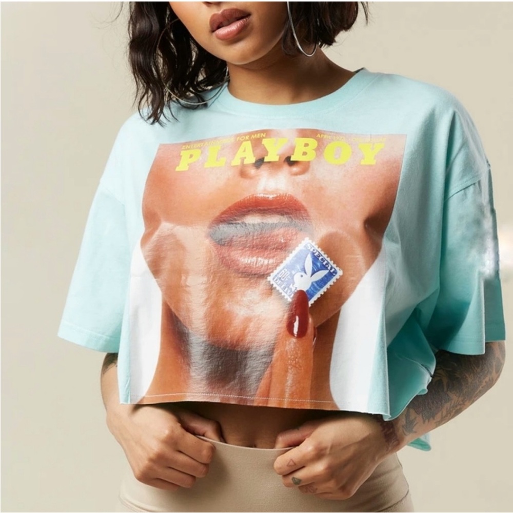 PLAYBOY Women's Graphic Crop Top - Aqua